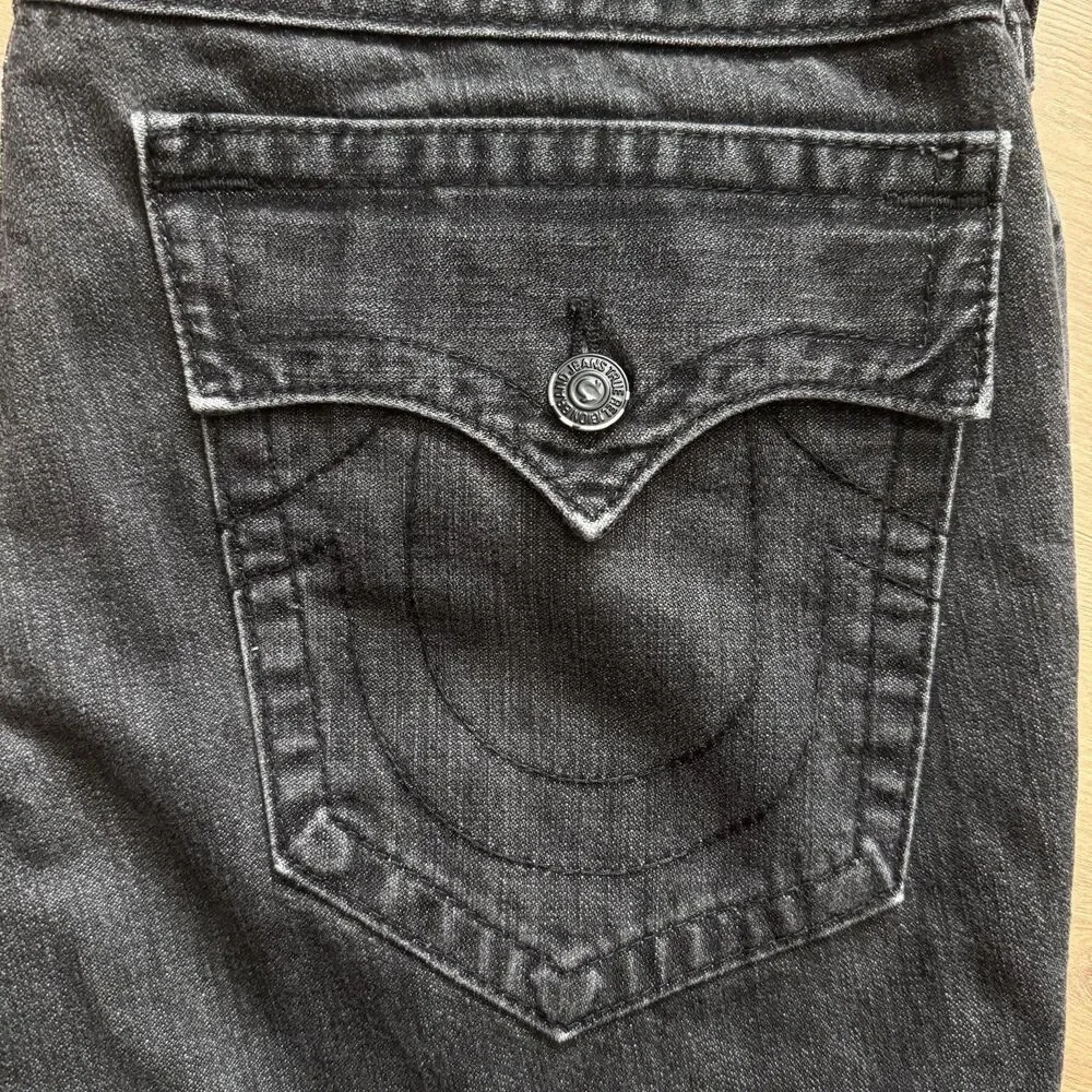 VTG True Religion Ricky Jeans Mens 38x34 Dark Gray Straight Leg Made in USA